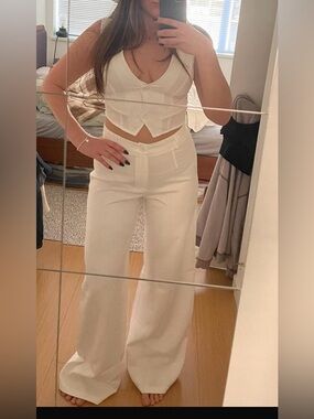PrettyLittleThing White Palazzo Trousers and waistcoat